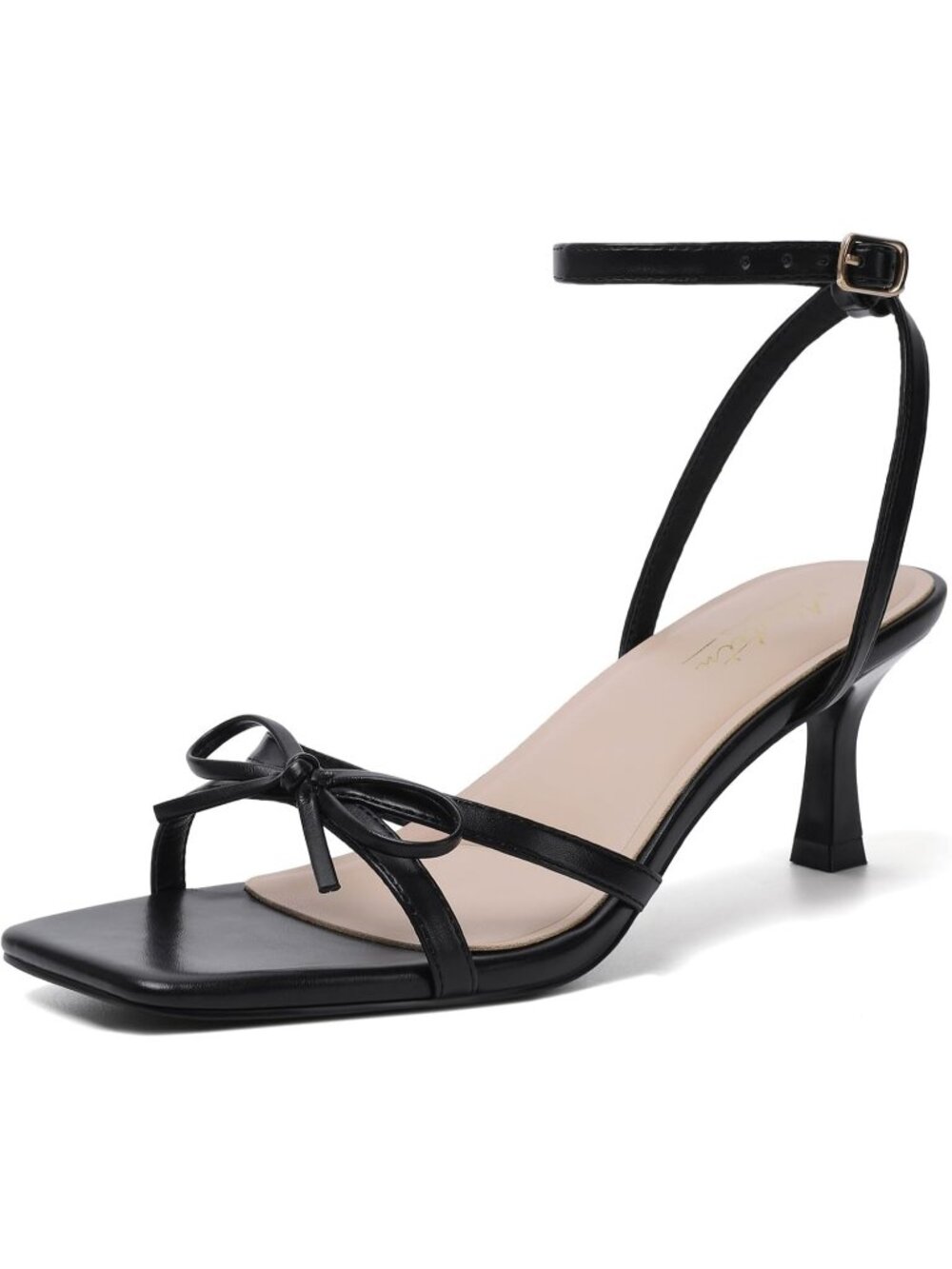 Women's Black Bow Ankle Strap Lace Up Heel Square Open Toe High Heeled Sandals